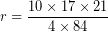 \[ r = \frac{10 \times 17 \times 21}{4 \times 84}\]