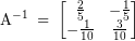 \[ \textrm{A}^{-1} \; = \; \begin{bmatrix}\frac{2}{5} & -\frac{1}{5} \\  -\frac{1}{10} & \frac{3}{10} \end{bmatrix} \]