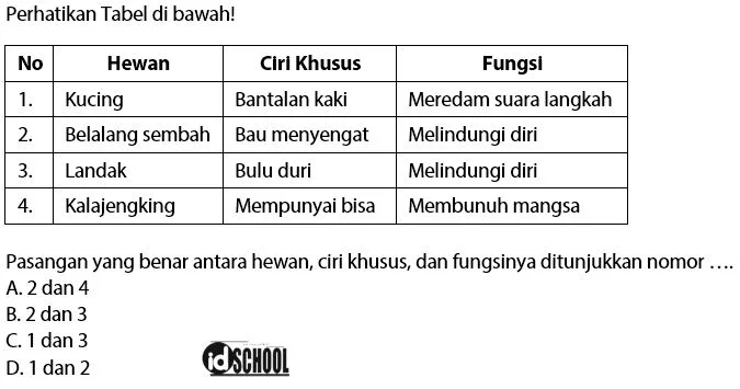 Contoh Soal Ciri Khusus Hewan
