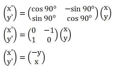 Rotasi R[O(0, 0); +90^o]