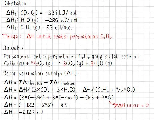 Contoh Soal dan Cara Menghitung Perubahan Entalpi dengan Data Entalpi Pembentukan Standar