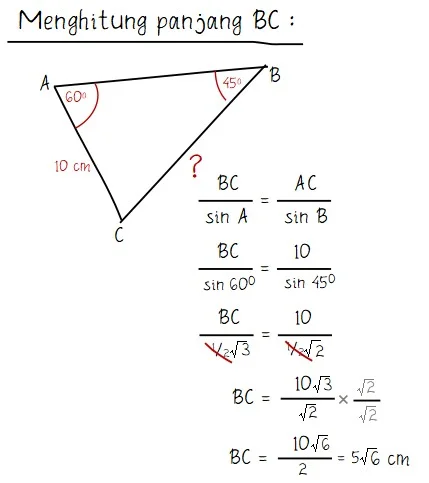 Contoh Penggunaan Rumus Aturan Sinus