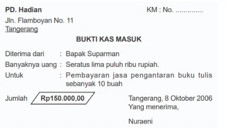 Contoh Bukti Kas Masuk