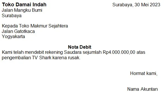 Contoh Nota Debit