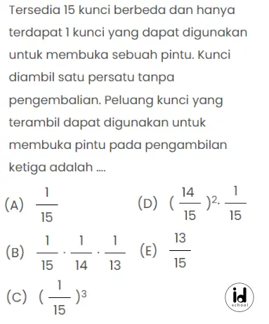 Peluang kunci yang terambil dapat digunakan untuk membuka pintu pada pengambilan ketiga