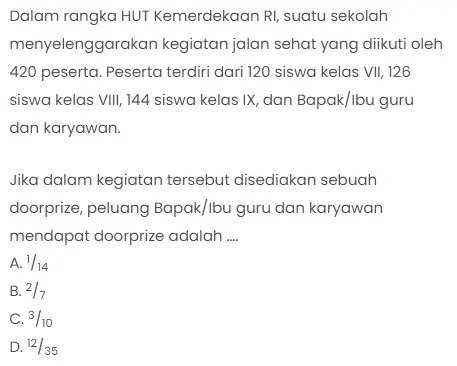 Peluang BapakIbu guru dan karyawan mendapat doorprize adalah