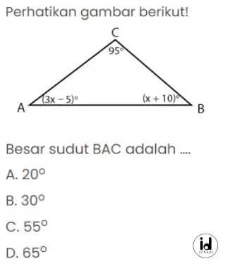 Perhatikan gambar berikut! Besar sudut BAC adalah …. 