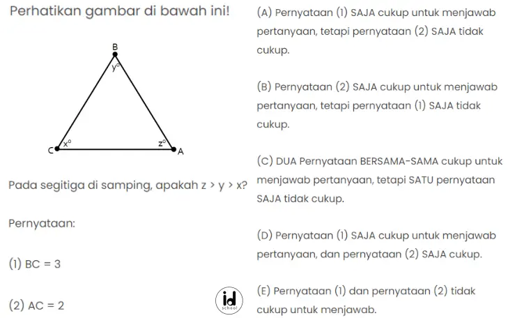 Pada segitiga di samping, apakah z  > y > x?