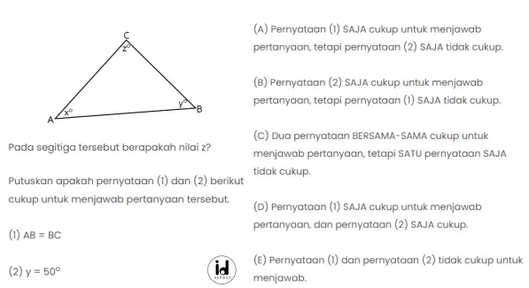 Pada segitiga tersebut berapakah nilai z?