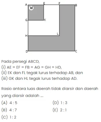 Rasio antara luas daerah tidak diarsir dan daerah yang diarsir adalah ….